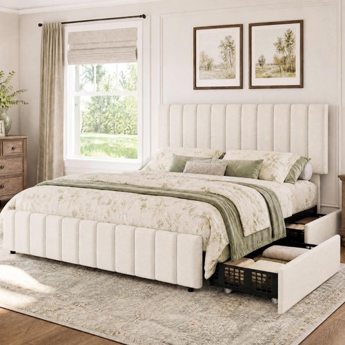 King upholstered platform bed - upholstered,