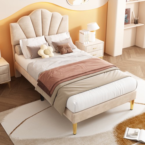 3ft single bed - beige, velvet
