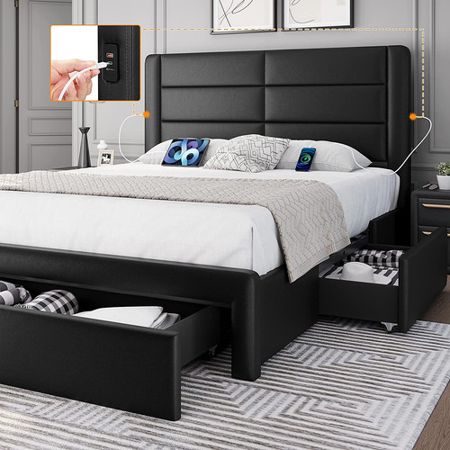 Upholstered platform bed frame - bed,